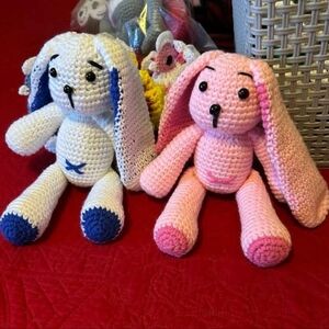 Crochet kawaii bunny, 16"x7", Hand crocheted by Mom